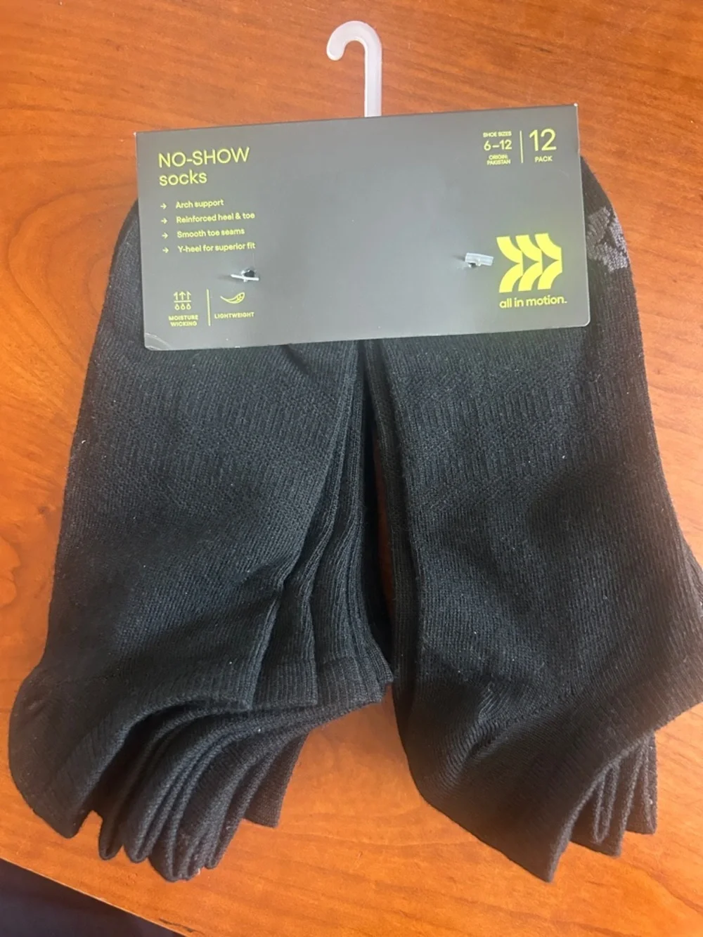 Men's  No Show Light Weight Socks - All in Motion Black 6-12 - 12 pair